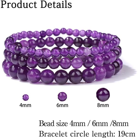 3PCS Amethyst Healing Crystal Natural Stone Beaded Stretch Bracelet for Women - Picture 5 of 6
